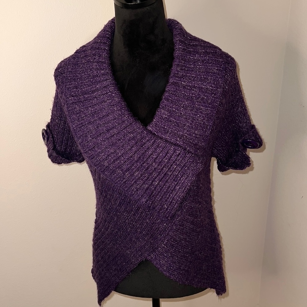 Alberto Makali purple heavy knit shirt sleeves ribbed sweater Sz M